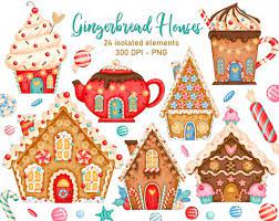 Christmas Gingerbread Houses Clipart Christmas Cookies Etsy Christmas Gingerbread House Gingerbread House Christmas Clipart