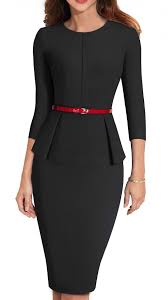 Black Women S 3 4 Sleeve Office Wear Peplum Dress With Belt Office Wear Women Black Peplum Dress Peplum Dress