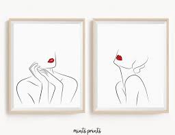 Red Lips Set Portrait Line Drawing Print Printable Wall Art Etsy Drawing Prints Printable Wall Art Etsy Line Drawing