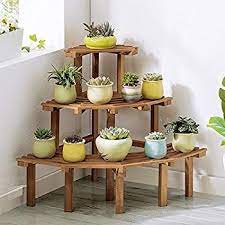 Amazon Com Zhen Guo Corner Step Style Wooden Plant Rack Display Shelving Pine Wood Flower Shelves Pots Planter Garden Rack Plant Decor Indoor Garden Shelves