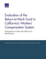 Evaluation Of The Return To Work Fund In Californias