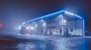 White And Blue Engen Gas Station Night Long Exposure Street Street Light Gas Station Neon Lights Elsa Gas Station Desktop Background Images Background Images