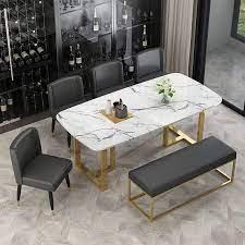 Shop our best selection of marble top kitchen & dining room table sets to reflect your style and inspire your home. Modern Elegant Medium Dining Table With Faux Marble Top Metal Legs Single Piece Rectangular Kitchen Table In Gold Dining Table Marble Marble Top Dining Table Dining Table Decor