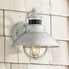 Oberlin 9 High Galvanized Steel Motion Sensor Wall Light 1n591 Lamps Plus In 2021 Outdoor Wall Light Fixtures Led Porch Light Porch Lighting