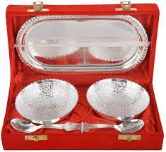 Multi Purpose German Silver Bowls Spoons And Tray Set Box Etsy