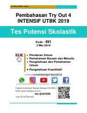 Rajin membahas bentuk bentuk soal sbmptn dan berlatih mengerjakan soal yang tersedia. Pembahasan Tps Rbd 4 4 Pdf Rumah Belajar Daniel Pembahasan Try Out 4 Intensif Utbk 2019 Tes Potensi Skolastik Kode 491 3 Mei 2019 Penalaran Umum Course Hero