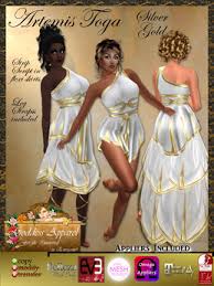 **as halloween is approaching, turnaround times will be much faster. Second Life Marketplace Goddess Artemis Toga Costume In Silver Gold W Appliers