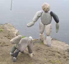 Rock Person Walking Dog Rock Sculpture Art Stone Art