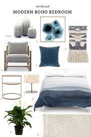 This room knows how to use symmetry to soothe the eye. 12 Modern Boho Bedroom Ideas In Blue And Gray Inspiration For A Modern Boho Bedroom Sanctuary With Co Modern Boho Bedroom Blue Bedroom Decor Sanctuary Bedroom