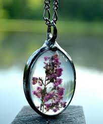 Dried Flower Necklace Real Dry Pressed Heather Romantic Resin Jewelry Large Pendant Necklace Pressed Flower Necklace