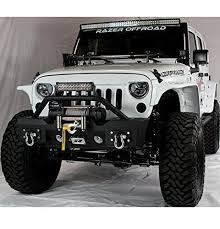 Razer Auto Jeep Jk Stubby Front Bumper With Fog Lights D Rings Winch Plate Auto