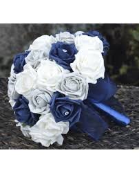 Navy Silver Rose Bridal Bouquet Of Navy Blue And Silver Grey Artificial Roses Brides Size Posy Bridal Bouquet Rose Bridal Bouquet Wedding Theme Colors