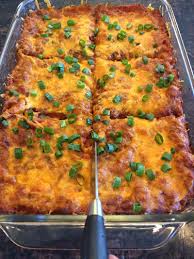 Enchilada Casserole With Ground Beef And Refried Beans Recipe Ground Beef Casserole Enchilada Casserole Refried Beans
