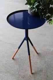 Tripod Table Navy With Copper Feet Blue Side Table Rose Gold Table Tripod Table