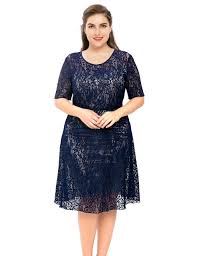 Chicwe Womens Plus Size Stretch Lined Floral Flare Lace Dress Knee Length Casual Party Cocktail Knee Length Lace Dress Cocktail Dress Party Dress Styles Chart