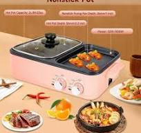 OhhGo Hot Pot with Grill, 2 in 1 Non-Stick Electric Hot Pot and Frying Pan,  Independent Temperature Control, Multifunctional Smokeless Korean BBQ ...
