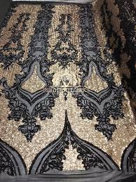4 Way Stretch Black And Gold Two Tone Flower Design Sequins On Stretch Mesh Sold By The Yard Sequin Fabric Stretch Mesh Stretch Mesh Fabric