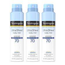 Amazon Com Neutrogena Ultra Sheer Body Mist Sunscreen Spray Broad Spectrum Spf 70 Lightweight Non Greasy Water Resistant Oil Free Non Comedogenic Uva Uvb Sunscreen Mist 5 Oz Pack Of 3 Beauty