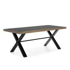 Wood and black metal dining room table. Dining Room Table 200x90x78 Cement Wood Natural Metal Black