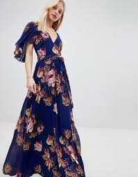 Pleated Maxi Dress With Flutter Sleeve In Floral Print Dressy Maxi Dress Maxi Dress With Sleeves Ball Dresses