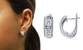 18k White Gold Plated Huggie Earrings Made With Swarovski Elements Huggies Earrings Swarovski Elements Earrings