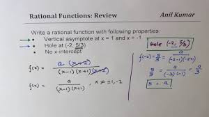 A slant (oblique) asymptote usually. Equation Of Rational Function With Given Hole And Vertical Asymptotes Youtube