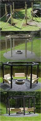 Swings around a fire pit., , collage categories tags campfire, swing, wood post navigation. Remodelaholic Tutorial Build An Amazing Diy Pergola And Firepit With Swings Backyard Fire Fire Pit Backyard Backyard