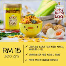 Gabungan rasa rangup berlemak masin salted egg, juga ada pedas sikit di hujung hujung lidah. Aducktive Spicy Salted Egg Cornflakes Shopee Malaysia