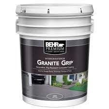 Behr Premium 5 Gal Gray Granite Grip Decorative Flat Interior Exterior Concrete Floor Coating 65005 The Home Depot Concrete Floor Coatings Floor Coating Decorative Concrete Floors