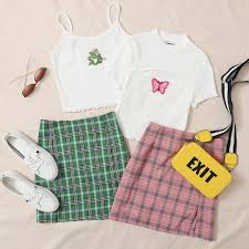 Details white rib knit tank top with our signature skeleton artwork embroidered on front! Shein Dragon Embroidery Rib Knit Cami Top Split Hem Plaid Skirt Set Really Cute Outfits Girls Fashion Clothes Shein Outfits