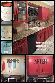 diy painted red cabinets in the kitchen