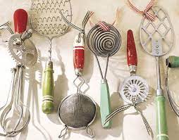 They are readily available at thrift stores, garage sales and online very inexpensively. I Love This Idea Use Old Kitchen Gadgets As Ornaments Vintage Kitchen Gadgets Vintage Kitchen Utensils Antique Kitchen Gadgets