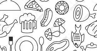 Lukisan pemandangan gambar 2 dimensi yang mudah ditiru dan berwarna. Gambar Makanan Hitam Putih