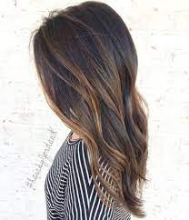 She has dark brown hair and the highlights really lighten up her entire look. Pattern And The Dark Pieces Between The Light Hair Styles Caramel Hair Hair Highlights