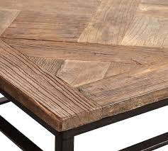 This coffee table went through a whole process of repurposing to get the perfect antique look. Parquet 54 Rectangular Reclaimed Wood Coffee Table Pottery Barn