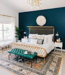 A Gorgeous Bohemian Bedroom With A Peacock Blue Accentwall Via Avestyles Instacurated Instabedroom House Interior Retro Home Decor Bedroom Makeover