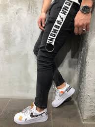 Black And White Striped Jeans Men Fashstop Check Us Out Sneakers Men Fashion Sneakers Fashion Denim Jeans Ripped