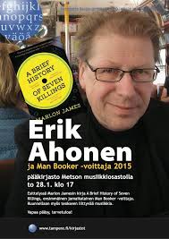 Erik Ahonen 28.1. Metson musiikkiosastolla, aiheena Marlon Jamesin voitokas  kirja