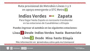 * búsqueda de servicio (metro metrobús suburbano tren ligero o trolebus). Metrobus Cdmx On Twitter Movilidadcdmx Aviso Ruta Provisional Lineas 1 Y 3 Indios Verdes L1 Zapata L3 En Apoyo A Las Personas Usuarias De La Linea 3 Del Stc Metrocdmx Https T Co Doktnn8n6b