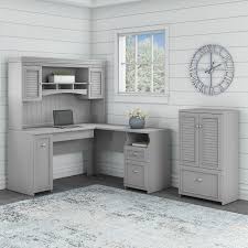 This l shaped desk is a part of the pl laminate series by harmony. Bush Furniture Fairview 60w L Shaped Desk With Hutch And Storage Cabinet With File Drawer Cape Cod Gray Fv010cg Free Shipping