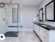Modern Bathroom with Black Granite Countertops
