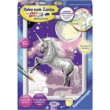 Mit der einfachen maltechnik von malen nach zahlen werden sie spielend leicht zum künstler! Malen Nach Zahlen 13x18 Cm Mit Farbigen Motivlinien Leuchtfarbe Einhorn Ravensburger Mytoys