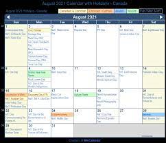 Download august 2021 calendar as html, excel xlsx, word docx, pdf or. August 2021 Calendar With Holidays Canada