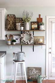 Simple fall living room with pallet accent wall. 42 Diy Farmhouse Style Decor Ideas Farmhouse Shelves Decor Farmhouse Kitchen Decor Rustic Farmhouse Kitchen