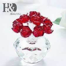 Crystal Rose Flower Glass Rose Bouquet Paperweight Figurine Collectible Statue Wedding Gifts Home Table Centerpiece Ornament Unique Xmas Gifts Gifts Crystals