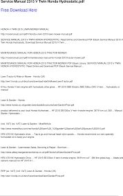 This official honda hr194, hr214, hra194, hra214 lawn mower shop manual provides repair and maintenance information for the hr194, hr214. Honda Service Manual 2315 V Twin Hydrostatic Preview