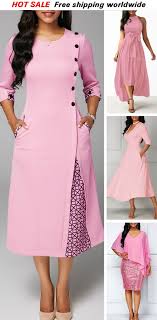 Round Neck Printed Three Quarter Sleeve Dress Rosewe Dress Pinkdress Fashion Dress Casual Dress Dress For Women Classy Dress Dress Patterns Fashion Dresses