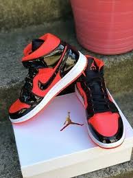 Black And Red Patent Leather Jordans Ad Ebay Url Nike Air Jordan 1 Mid Black Patent Leather Hot Punch Bq6472 600 Women S Sz 10 Air Jordans Jordan Shoes Girls Jordan 1 Mid