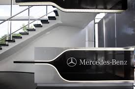 Mercedes Benz Needed To Bring Together Two Distinctly Different Parts Of Their Business Fin Reception Counter Design Office Design Diy Office Interior Design