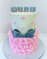 Pink Silver Rosette Baby Shower Cake Cake Shower Cakes Baby Shower Cakes